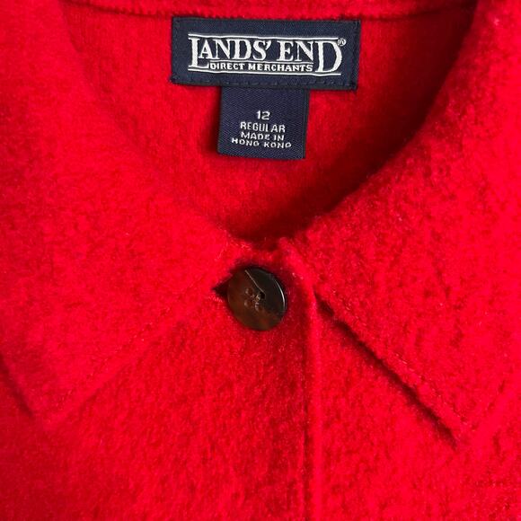 Lands’ End Wool Button Front Red Jacket Classic Solid Coat in Red Womens Size 12 - Picture 2 of 8